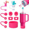 FOSFUKEER Stanley Cup Lot de 6 bouchons en silicone anti-fuite, 2 couvercles en paille, 1 coque en silicone pour gobelets Stanley de 1,2 l et 850 ml, tasses non incluses (Pink Parade)
