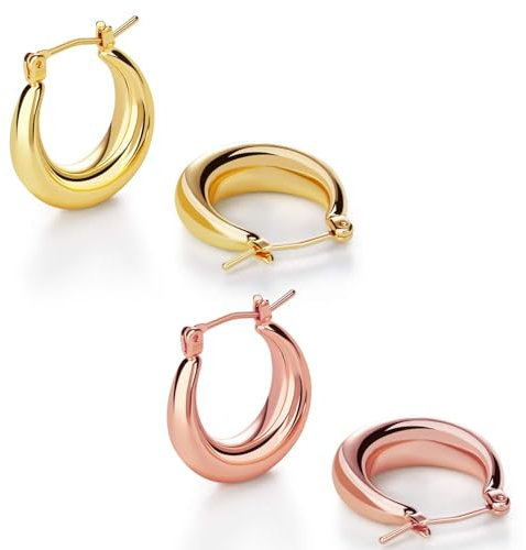 LILIE&WHITE Damen Ohrringe Creolen Gold Set, Vergoldet und Roségold, Hypoallergen, Stilvolles Geschenk für Frauen, Hochwertiger Schmuck für Alltag und Besondere Anlässe