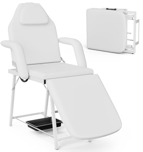 ONPNO Portable Beauty Bed, Adjustable Massage Table with Storage Bag, Folding Salon Tattoo Chair for Facial, Spa, Lash, White