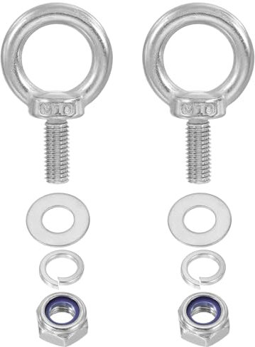 PATIKIL Bullone A Occhiello M10 x 25mm con Dado, 2 Pezzi Acciaio Inossidabile 304 Bullone A Occhiello Per Sollevamento Vite A Filettatura Per Appendere, Colore Argento