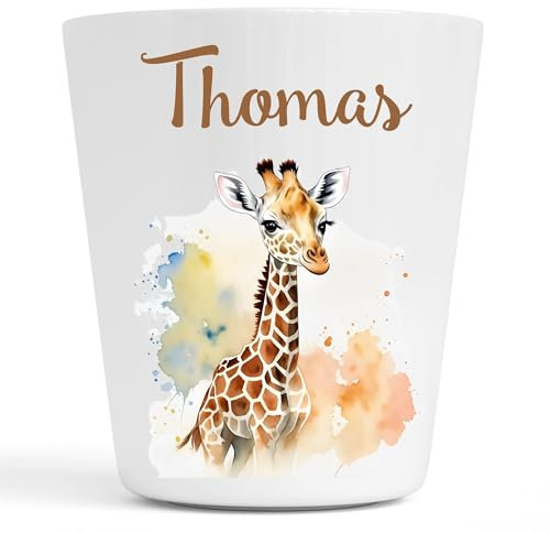 Gobelet en Plastique pour Enfants | Gobelet Personnalisé avec Nom |Verre Plastique Incassable Personnalisé (Girafe Thomas)
