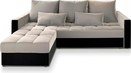 Masseno Ecksofa KOS PIK mit Schlaffunktion L-Form, Sofa mit Bettkasten, Wohnzimmersofa, Couch, Soffa, Bettsofa, Couchgarnitur- Beige, Paros 02 + Kronos 07