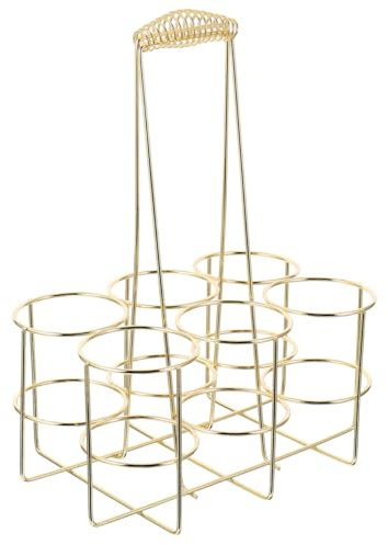 Healifty Beer Metal Organizer Bottle Basket with Sturdy Handle, Golden