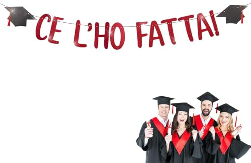 WUSJCOF Graduation Deko Girlande aus Italienisch - CE L'HO FATTA! - Deko Banner zum Abschluss (Rot)