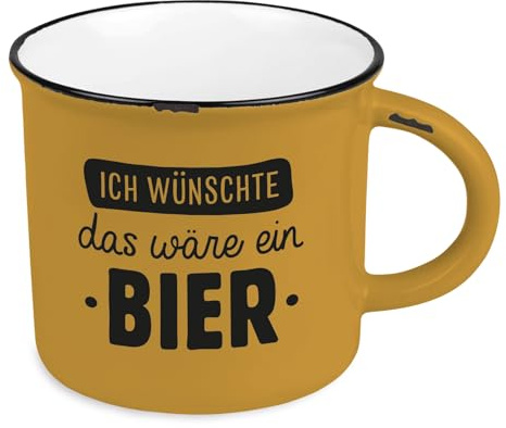 LS-LebenStil XL Kaffeebecher - 400ml - Ocker - Spruch wünschte ein Bier - Kaffeetasse Jumbo-Becher Henkelbecher Kaffee-Pott Riesen-Becher für Kaffee Milchkaffee Cappuccino Geschenk Geburtstag