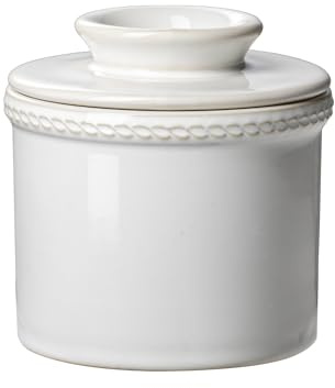 Jersinwei Französische Butterdose mit Deckel, Keramik Butterglocke mit Wasserlinie, Butter Keeper ohne Kühlung für streichfähige Butter, 230g, Kiln White