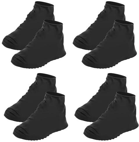 Amllaing 4 Paar Schuhüberzieher Wasserdicht, Regenschutz Schuhe Überzieher | Schwarz, Rutschfeste, Wiederverwendbare Latex Schuhüberzieher für Regen Schnee Schlammige Straß Schneetag Wüstenstrand