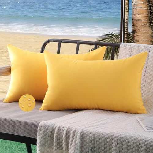 ViaElayu Outdoor Kissenbezug 30x50 Gelb Wetterfest Kissen Kissenhülle Sommer Frühling Wasserdicht Kissenbezüge Kissenhüllen Polster Garten Balkon Terrassen Lounge Außenbereich Couch Deko 2er Set