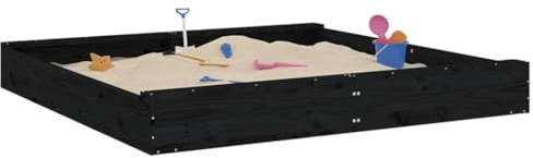 Bac à Sable en Bois, Jeux Extérieur Enfant avec sièges Noir carré Bois de pin Massif 160 x 160 x 20 cm