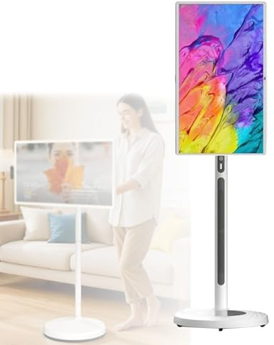 Portable Smart TV with Touchscreen Display, Rolling TV on Wheels, Android OS, 8GB RAM, 128GB Storage, Built-in 13500mAh Battery, 21.5-Inch Screen