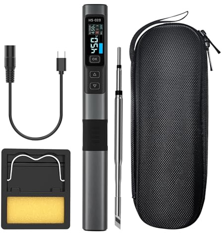 HS-02B Kit Saldatore Portatile 100W 9-24V, Saldatore a stagno Professionale Riscaldamento Rapido 2S, Temperatura 180-842°F, Alimentazione PD/QC/DC, Penna Saldante Intelligente con 1 Punte di Saldatura