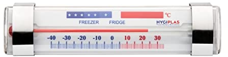 Hygiplas Commercial Fridge Freezer Thermometer -40°C to 34°C, J210 | Colour-coded zones on a large dial show at a glance if cold storage is safe; includes a hook to hang or stand on a shelf.