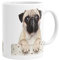 Merchandise for Fans Becher aus Keramik - 330 ml Motiv: Mops schaut frech über Stuhllehne (08)