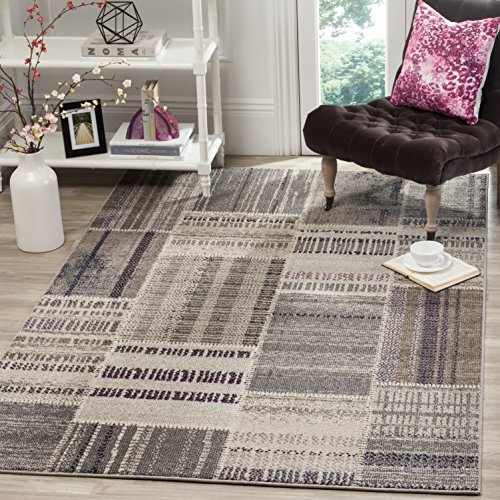 SAFAVIEH Monaco Collection Area Rug - 6'7 x 9'2, Grey & Multi, Modern Patchwork Distressed Design, Non-Shedding & Easy Care, Ideal for High Traffic Areas in Living Room, Bedroom (MNC215G)