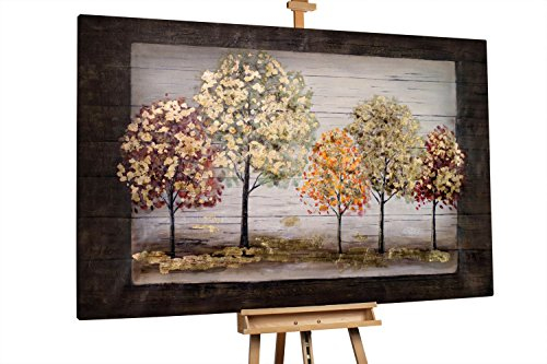 KunstLoft® XXL Gemälde 'Vergoldetes Laub' 180x120cm | original handgemalte Bilder | Bäume Wald Herbst Gold Braun | Leinwand-Bild Ölgemälde einteilig groß | Modernes Kunst Ölbild