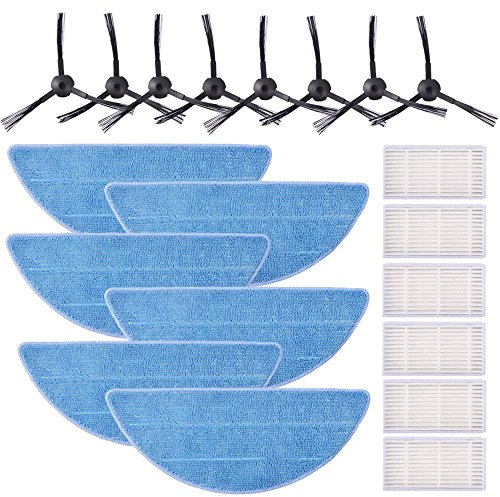 KEEPOW 20 Stück Ersatzteile Zubehör Filter HEPA Tuch Velcro für ILIFE ZACO V3 V3S V5 V5S V5S Pro V5x, Staubsauger Roboter (8 Seitenbürsten + 6 HEPA Filters + 6 Mop)
