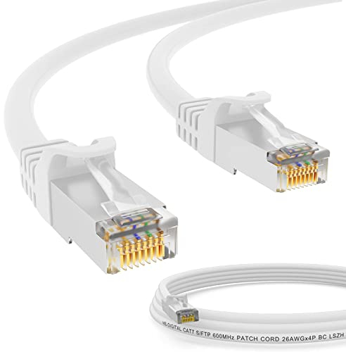 HB-DIGITAL 0,25m LAN Kabel RJ45 Patchkabel mit CAT 7 Rohkabel S/FTP - GHMT zertifiziert - 10 Gigabit Ethernet Netzwerkkabel Kupfer Profi PiMF für Patchpanel Switch PC Router - Weiss