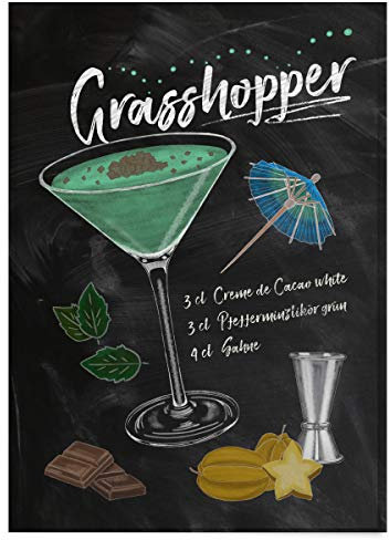 JUNIWORDS Poster mit/ohne Holzrahmen - Wähle ein Motiv - Cocktail Grasshopper - Wähle eine Größe - 21 x 30 cm (S) ohne Rahmen