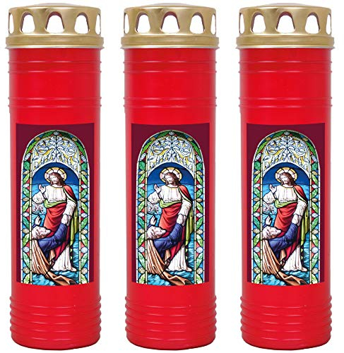 HS Candle Grabkerze - 3er Pack - (Rot) Grablicht ca. 7 Tage Brenndauer je Kerze - Motiv: Fenster Rot