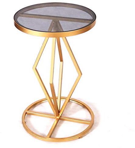 Table Basse en Fer forgé/Table d'appoint Ronde, Verre translucide, Support en Fer forgé, Structure de Force Scientifique, conçu pour Le Salon Moderne de la Maison, Or