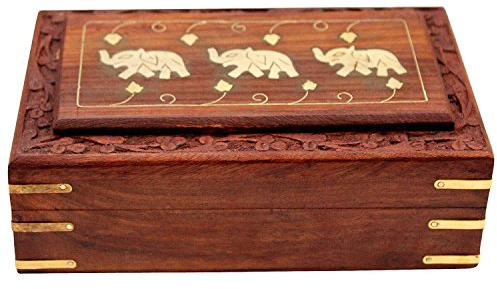 Garden Of Arts Multipurpose Handcrafted with Floral Carvings Antique Finished Wooden Jewellery Box Organiser 8 x 5 Brown