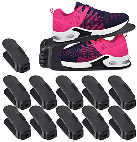 Relaxdays 12er Set Schuhstapler, bis Größe 39/40, rutschfeste Schuhablage, Damenschuhe, Fläche BxT 9,5 x 24 cm, schwarz