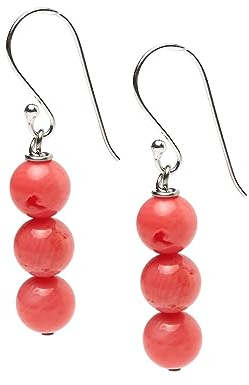 TreasureBay - Orecchini pendenti da donna in argento Sterling e corallo rosa naturale, realizzati a mano, Corallo