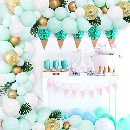 Kit de arco de guirnalda de globo verde menta, globo de confeti metálico para cumpleaños, despedida de soltera, suministros para bodas