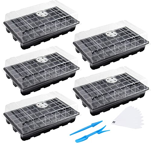 Bandejas de plántulas Bandeja de iniciación de Semillas, Paquete de 5 Mini propagador para Plantas de Cultivo Invernadero (40 Celdas por Bandeja, Total 200 Celdas),