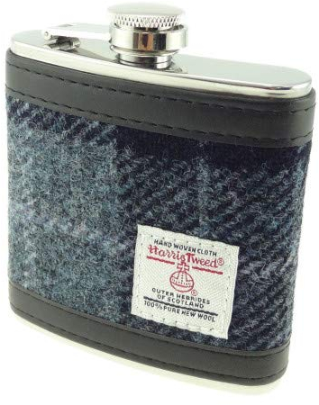KWH Glen Appin Of Scotland Grey Black Tartan Check Harris Tweed 6oz Stainless Steel Pocket Hip Flask