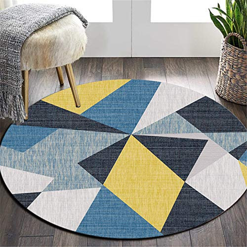 Morbuy Tapis Rond Lavable en Machine, Style Nordique Interieur Anti Slip Chambre à Coucher Salon Tapis d'Entrée Absorbant Antidérapant Tapis géométrique (Éléments colorés,120cm)
