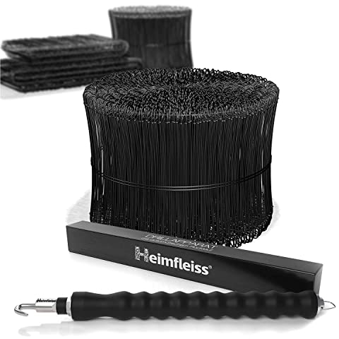 Heimfleiss® Drillapparat Driller + Rödeldraht 1,4 x 100 bis 300 mm (1000 Stk) - Set aus 1x Drahtbinde Rödelzange & Bindedraht ummantelt Sackverschluss -Betonbindedraht Ösendraht Drill Draht