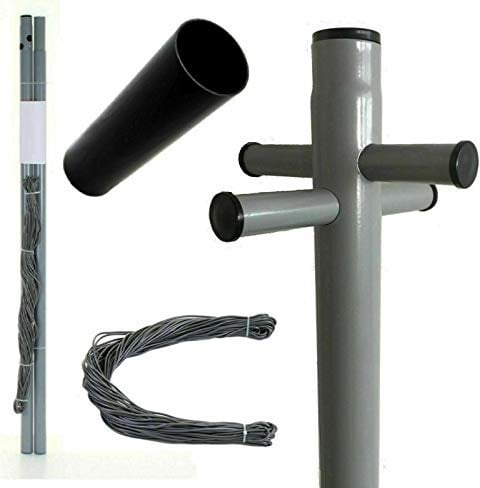 2.4m Heavy Duty Galvanised Clothes Washing Line Post Pole Support With Socket - Powder Coated - Dryer - 30m PVC Washing Lines