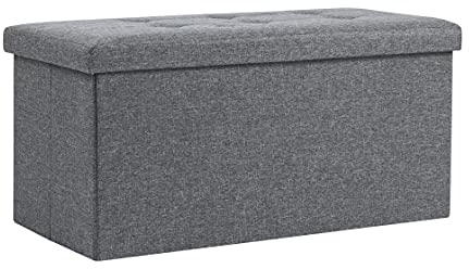 AKA Storage Ottoman, Padded Foldable Bench, Chest with Lid, Holds up to 300 kg, for Bedroom, Hallway, Living Room (Dark Grey Linen, 76cm x 38cm x 38cm)