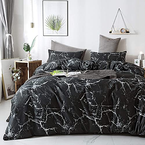 AShanlan Bettwäsche Marmor Optik 135x200 4 Teilig Schwarz Marmor Muster Microfaser Modern Marmoriert Bettwäsche Set Einzelbett Bettbezug mit Reißverschluss 2 x Kissenbezug 80x80 cm
