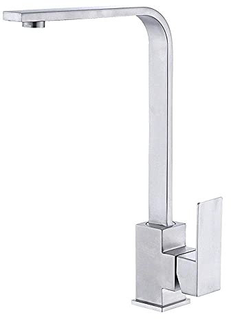 Sywlwxkq Grifo de Cocina 304 Acero Inoxidable Cocina Agua fría Grifo Mezclador Grifo del Fregadero de la Cocina Grifo del lavaplatos Cuadrado de una manija Rotación de 360 ​​Grados