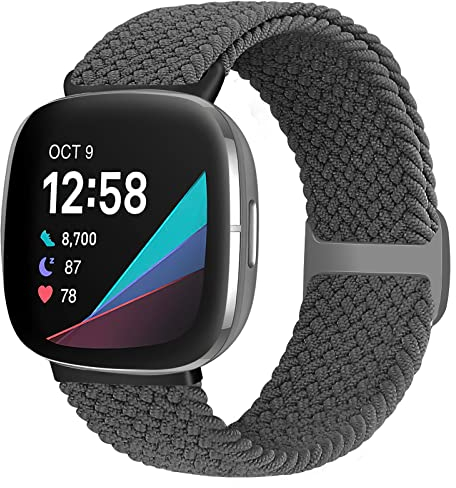 enkic Geflochtenes Solo Loop Armband Kompatibel mit Fitbit Versa 3 Armband/Fitbit Sense Armband, Elastisch Verstellbares Sport Ersatzarmbänder Nylon Uhrenarmband für Fitbit Versa3/Sense Herren Damen