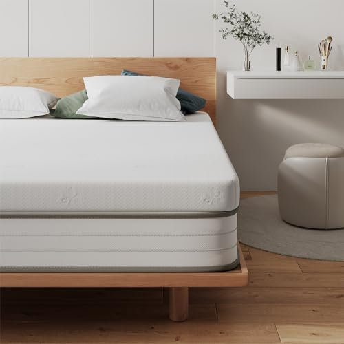 FRIDEKO 4.33 Inch Memory Foam Mattress Topper, 11cm Single Mattress Topper With High-Density Foam, Washable & Removable Zipped Cover, Pain Relief, White