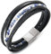 COOLSTEELANDBEYOND Multi-Strang Armband Edelsteine Wulst Kette Schwarz Geflochtene Leder Schweißband Edelstahl Magnetverschluss