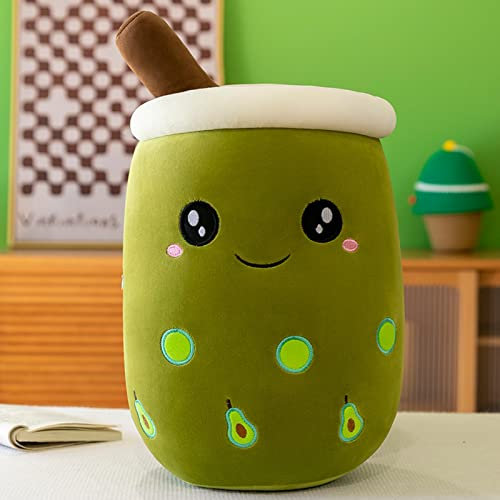EXQULEG Bubble Tea Plüschtier Boba Kuscheltier Plüschpuppen Weiche Kuscheltier Tee Weiche Puppe Teetasse Kissen Kinderspielzeug (Avocado-Grün Runde Augen, 35cm)
