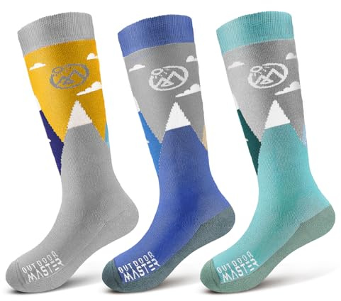 OutdoorMaster Merino Wool Ski Socks for Kids, Boys & Girls, Thermal Winter Warm Snowboarding Socks for Cold Weather