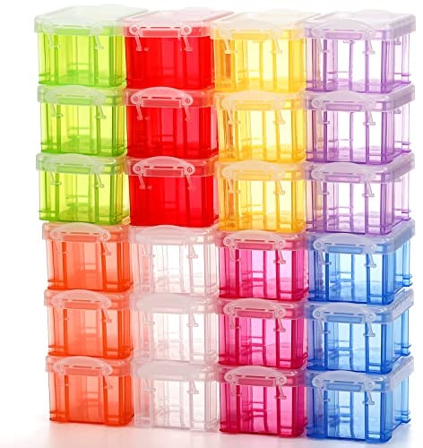 Hiceeden 24 Pack Mini Plastic Storage Bins with Lid, 3.3×2.6×2 Clear Latch Small Storage Box, Stackable Organizer Container for Crafts, Jewelry Beads, Office Supplies, 8 Colors