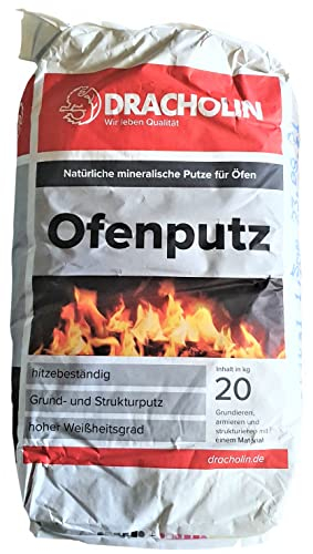 Dracholin Ofenputz weiß Ofen-,Kaminputz für Innen und Außen, Grund-, Armierungs- und Strukturputz in einem incl. Zubehör. (Ofenputz Körnung 0-1,5 mm Farbe weiß der Der Klassiker für Kamine)