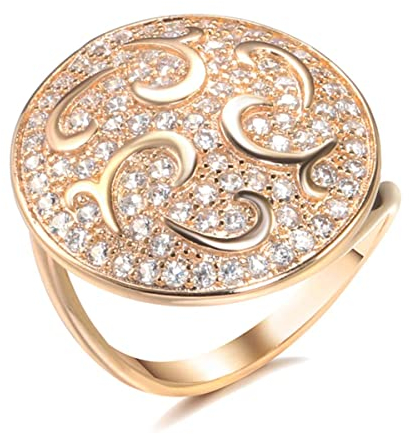 YAHOYA Luxus natürliche Zirkon Braut Ehering 585 Roségold Kristall Blumen Großer runder Ring für Frauen Verlobungsschmuck