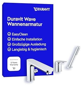 Duravit Wave 3-Loch Wannenarmatur, Einhebel-Wannenmischer mit Keramikmischsystem, Badewannenarmatur, Chrom