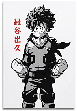 SHUPSY My Hero Academia Anime Role Midoriya Izuku Black And White Art Poster Dekorative Malerei Leinwand Wandkunst Wohnzimmer Poster Schlafzimmer Malerei 12x18inch(30x45cm)