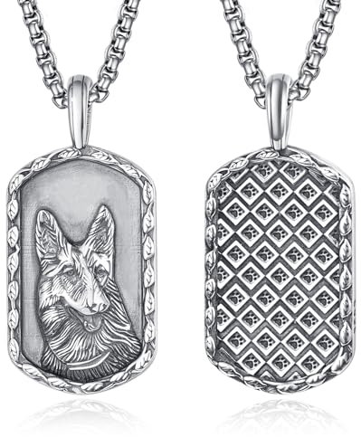 ADMETUS Deutscher Schäferhund Geschenke Sterling Silber Deutscher Schäferhund Kette Halskette Deutscher Schäferhund Anhänger Schmuck Hundemarke Kette Herren Hund Kette