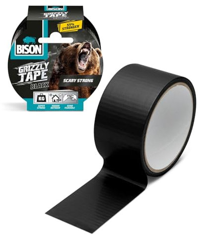 Bison – Grizzly Duct Tape – Super Strong – Verstärktes Material – Schwarz – 10 Meter – Wasserbeständig/wetterbeständig