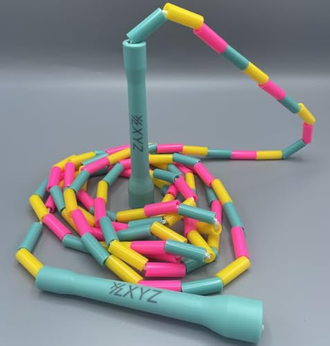 XYZ X2 Freestyle Beaded 10ft Adjustable Jump Rope - Fitness, Segmented, Tricks, No Kink, Skipping, Skip (Turquoise/Pink/Yellow)