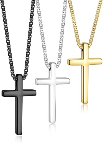 Yooblue First Communion Gifts for Boys - Cross Necklace for Men, Stainless Steel Silver Black 14K-Gold-Plated Mens Cross Chain Pendant, Crucifix Necklace for Mens Jewelry 20 Inch